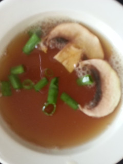 A picture of Kobees chicken broth soup.