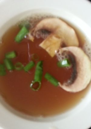A picture of Kobees chicken broth soup.