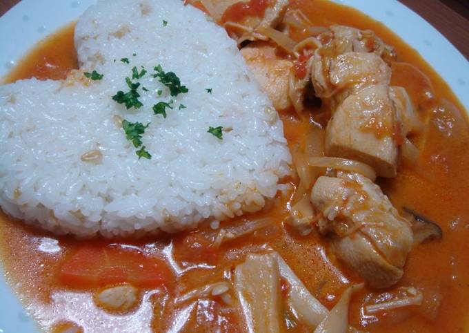 For Valentine's Day Boiled chicken with tomato cream