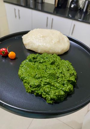 A picture of Chigwada (Cassava leaves in groundnut flour).
