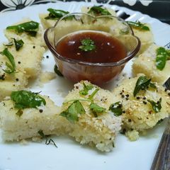 A picture of Rava or Semolina Dhokla in Microwave.