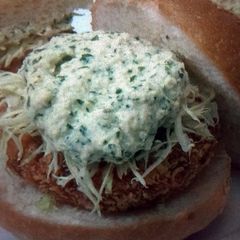 A picture of Salmon Katsu Burger.