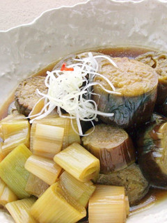 A picture of Simmered Eggplant and Japanese Leeks.