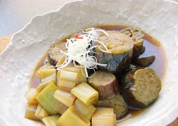 Steps to Prepare Perfect Simmered Eggplant and Japanese Leeks