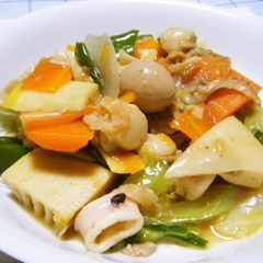 Spring Happosai (Eight Treasure Stir-Fry) with Bamboo Shoot and Spring Cabbage A picture of Spring Happosai (Eight Treasure Stir-Fry) with Bamboo Shoot and Spring Cabbage.