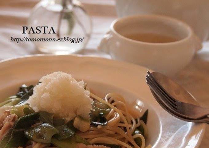 Japanese Style Pasta with Kujo Leek and Pork Recipe