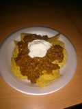 Beef chilli beans nachos w sour cream bomb AF!