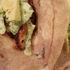 A picture of Blackend tilapia baja tacos.