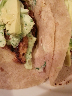 A picture of Blackend tilapia baja tacos.