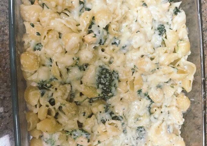 Step-by-Step Guide to Make Super Quick Homemade Cheesy Chicken Alfredo Shells W Spinach &#34;casserole&#34;