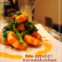 A picture of 5 Minute Nanohana and Shrimp Sauté with Aurora Sauce.