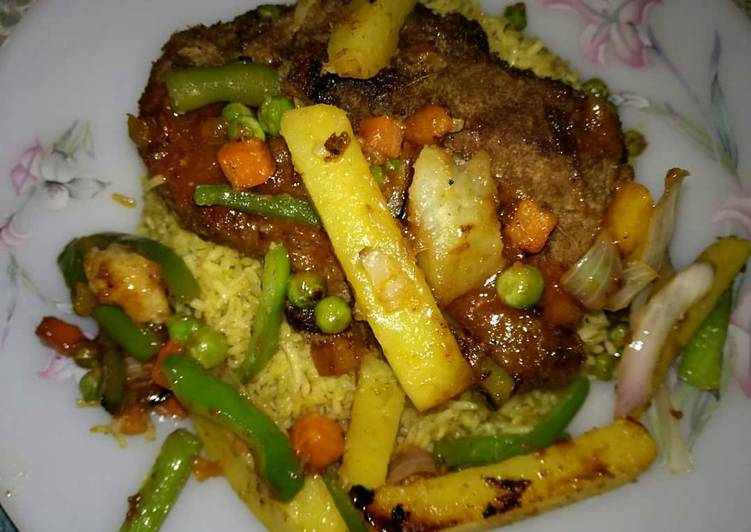 Recipe of Quick Beef Steak served with grilled veggies ...