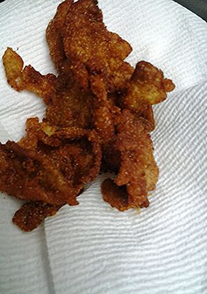 A picture of Spicy fried chicken skins.