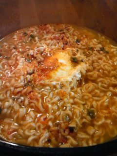A picture of Shin Ramen with Poached Egg.