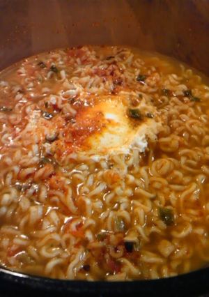 A picture of Shin Ramen with Poached Egg.