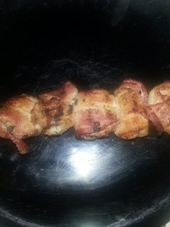 A picture of bbq shrimp and bacon.