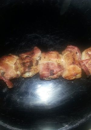 A picture of bbq shrimp and bacon.