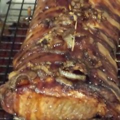 A picture of Teriyaki Bacon wrapped pork loin.