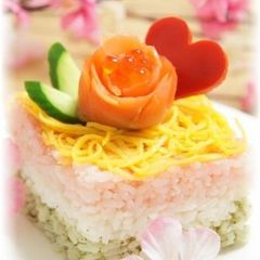 A picture of Easy Square-Shaped Chirashizushi and Cup Sushi For Girl's Day.