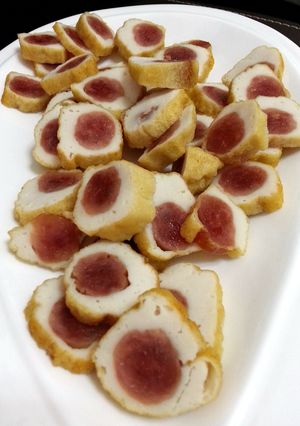 A picture of Chinese Sausage Wrapped In Fish Paste.