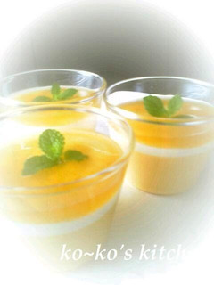 A picture of Creamy Melting Triple-layered Mango Pudding.