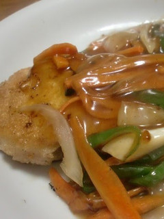 A picture of Flounder in Sweet & Sour Vegetable Sauce.