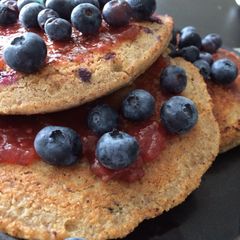 A picture of Organic, Flour less, Healthy, Blueberry & Oatmeal Pancakes.