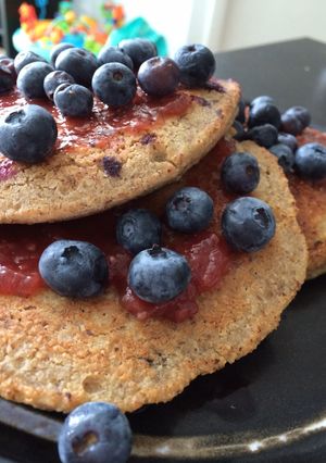 A picture of Organic, Flour less, Healthy, Blueberry & Oatmeal Pancakes.