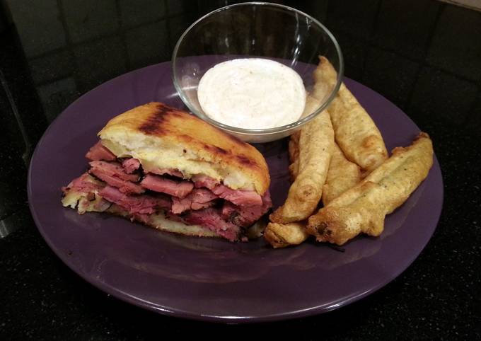 New York Deli Pastrami Kinishwich with Fried Pickles & Spicy Ranch Dip