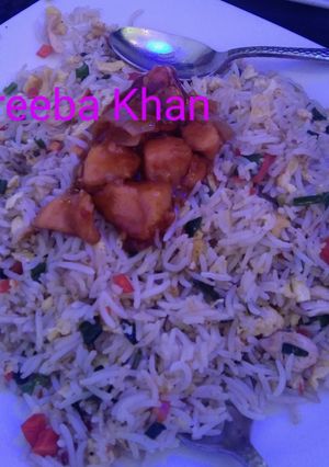 A picture of Chinese Fried Rice With Chicken Manchurian.