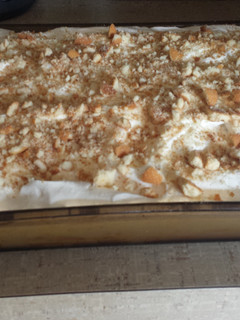 A picture of Banana poke cake.