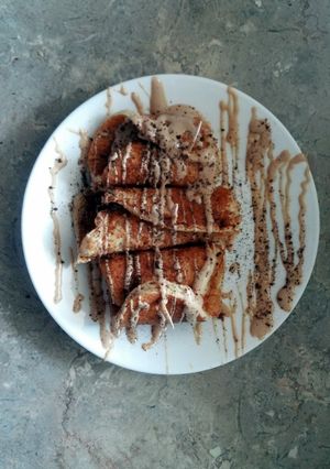 A picture of Pancake Bites with Coffee Cream.