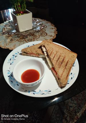 A picture of Paneer Onion Tomato 🍅 Cucumber 🥒 Sandwich with Brown Bread..