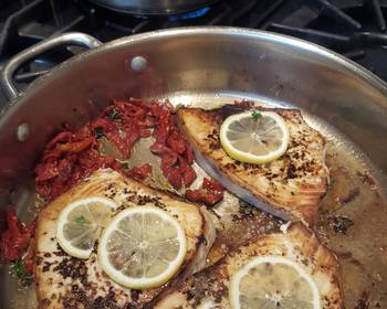 Ready to Serve Swordfish W Sundried Tomatoes Parsley and Lemon and Pesto Farfale Yummy