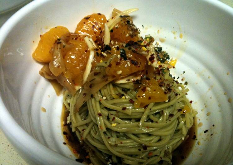 Chilled, Green Tea, Soba Noodles with Mandarin Orange