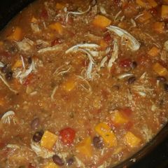 A picture of Quinoa, sweet potato, chicken soup!.