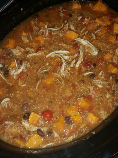 A picture of Quinoa, sweet potato, chicken soup!.