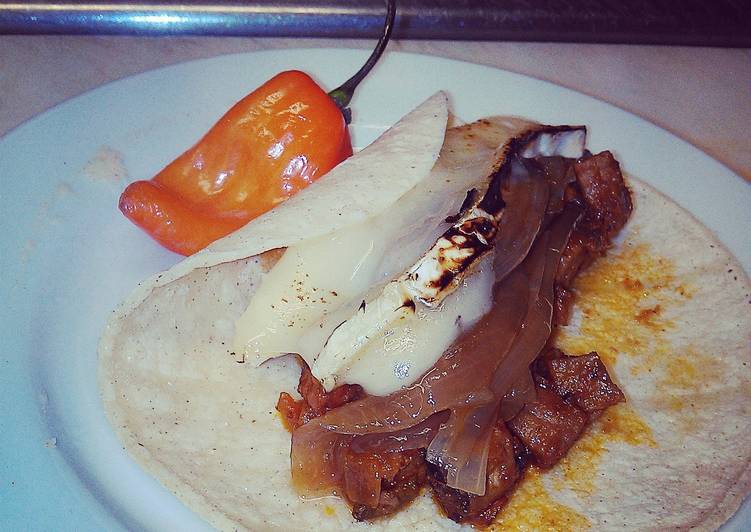 Steps to Make Super Quick Homemade Prime rib taco with melted brie cheese