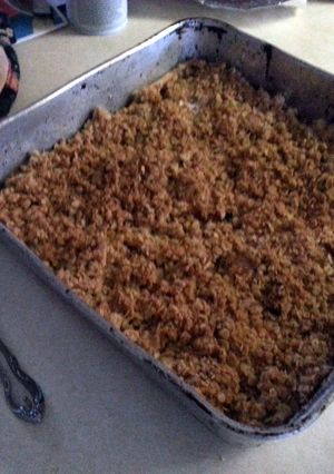A picture of apple crisp.