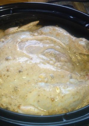 A picture of Easy Garlic & Mushroom Crockpot Chicken.