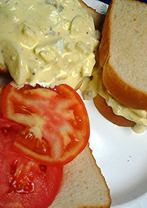 A picture of egg salad sandwiches.
