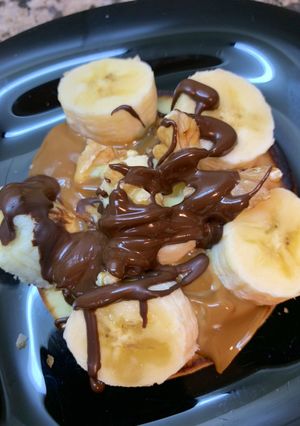 Una foto de Wafles de banana (Pancake, hotcake, panquecas)sin azúcar