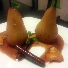 A picture of Orange lavender poached pears.