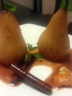 A picture of Orange lavender poached pears.