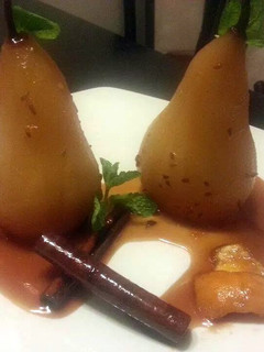 A picture of Orange lavender poached pears.