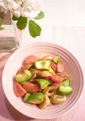 A picture of Quick Chikuwa, Avocado, and Tomato Stir-fry.