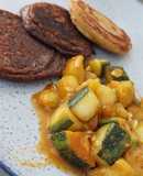 Zapallito al Curry con hamburguesa de legumbres