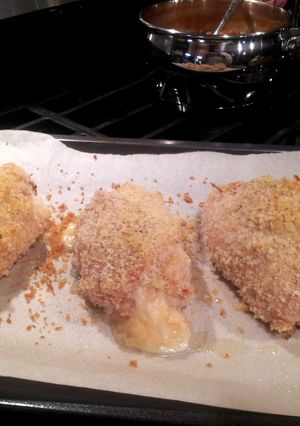 A picture of Ham and Swiss stuffed chicken breasts.