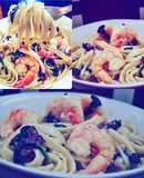 Pasta Alfredo con camarones y espinacas🍤🍝