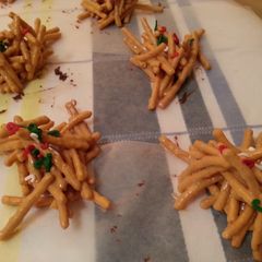 A picture of Butterscotch & Peanut Butter Chinese Noodle "Spider" Cookies.